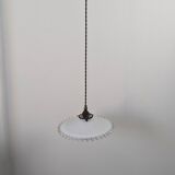 Vintage pendant light in white opaline with lace