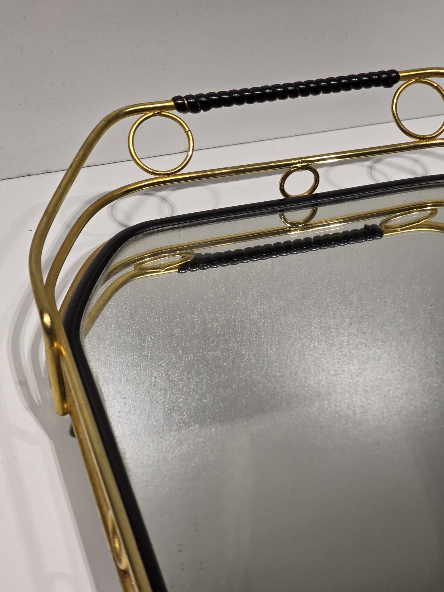 60s serving dish mirror and gold metal