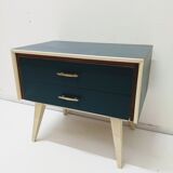 Vintage wooden bedside table / compass legs