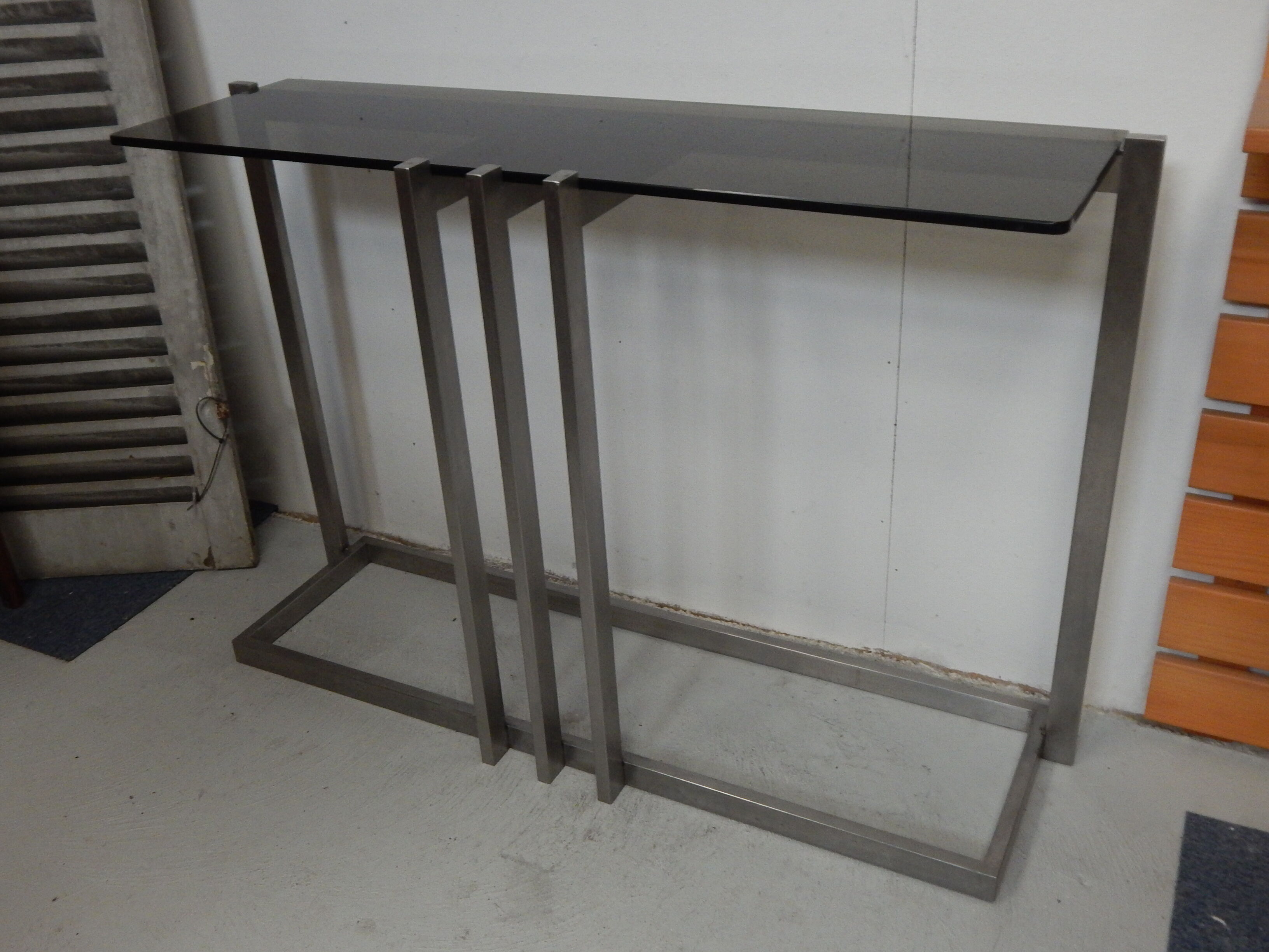 console table brushed steel design Paul Le Geard year 70