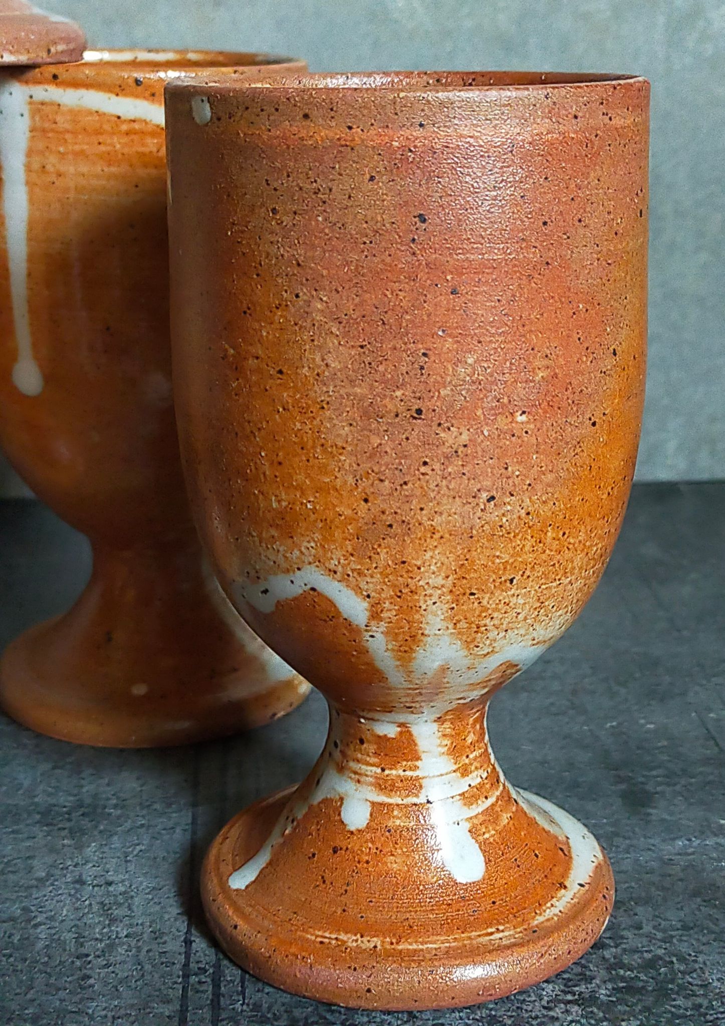 Four potter's mugs turned in vintage light stoneware