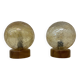 Set of 2 glass and wood table lamps , 1980s