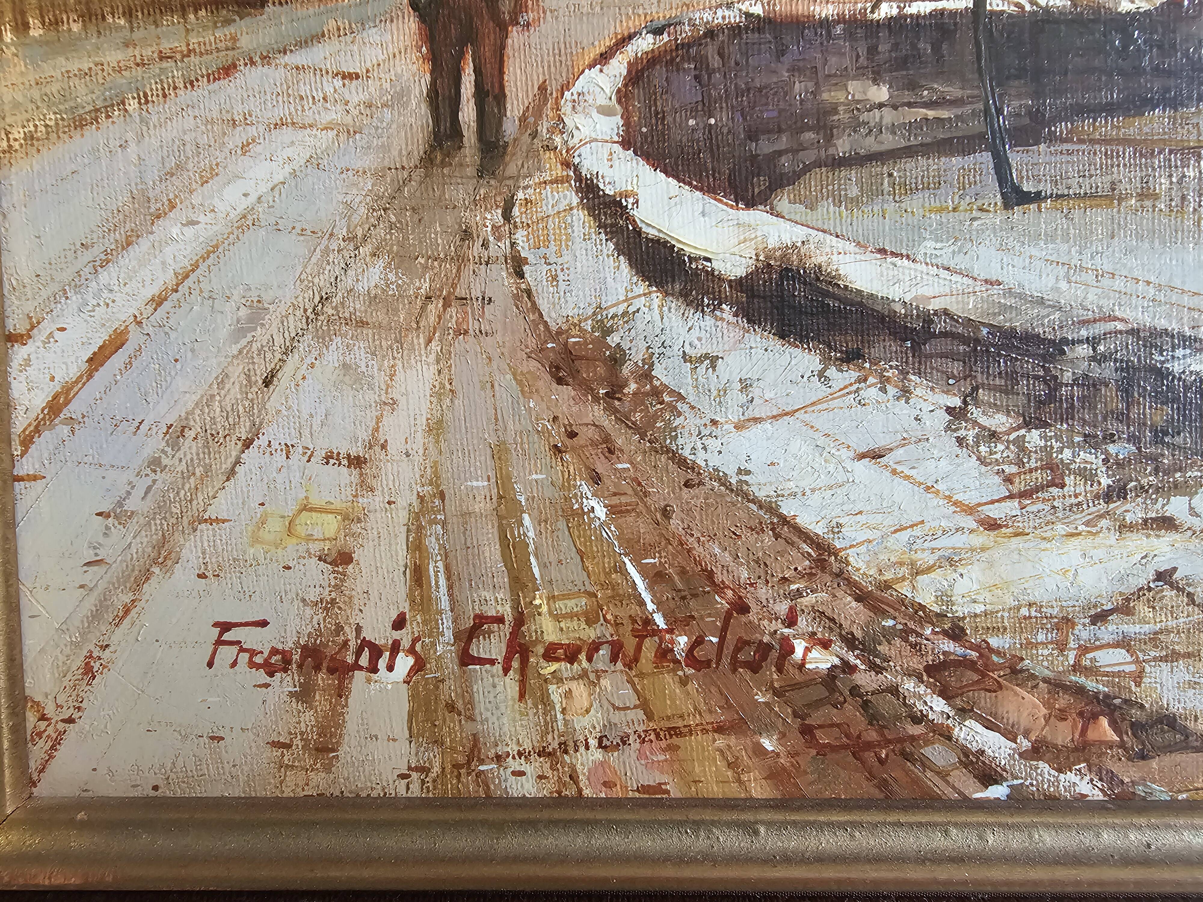 Oil Painting Landscape of a Snowy Village by Francois Chanteclair