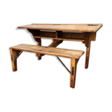 Schoolboy desk with bench, two seats, vintage