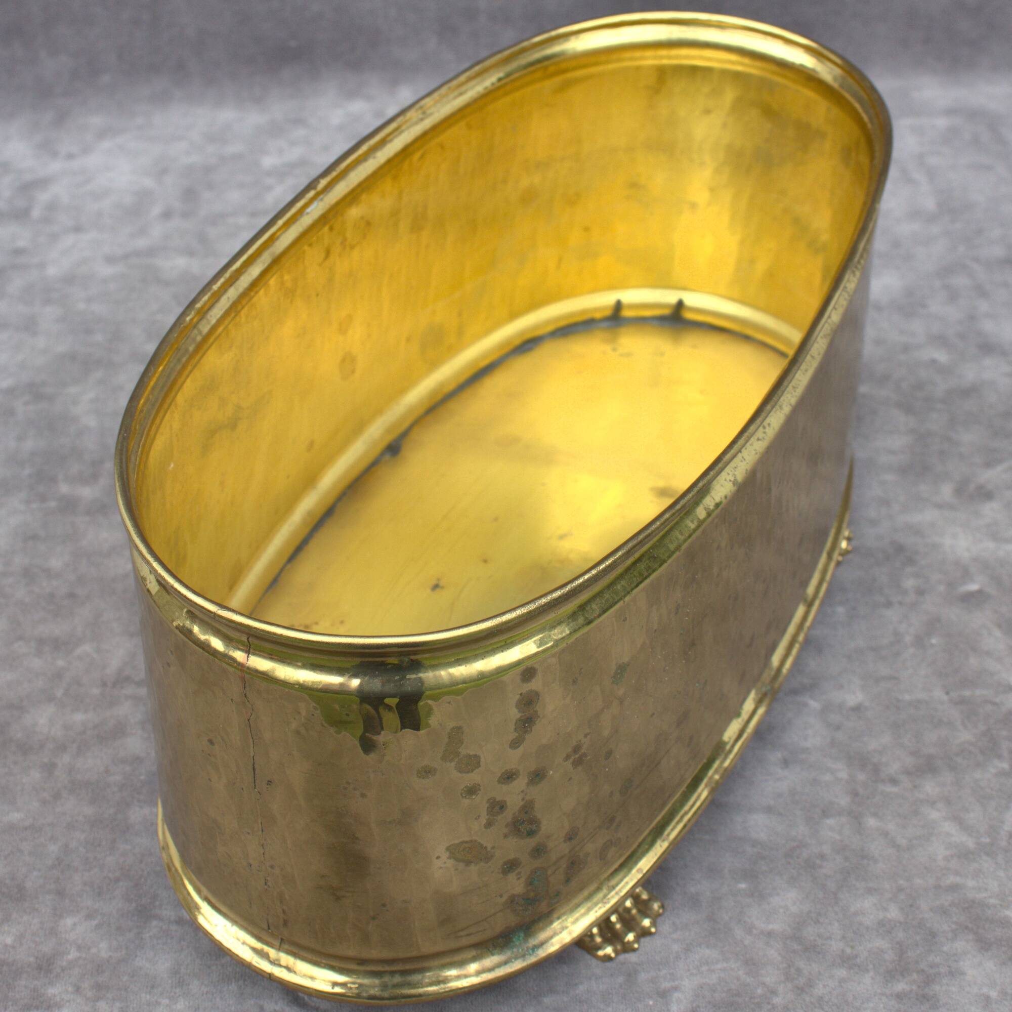 Rectangular brass flowerpot with lion feet made in Belgium
