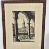 Etching "Town Hall in Hamburg" by Albrecht Bruck