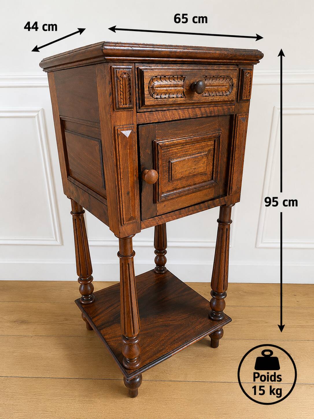 Table de chevet ancienne avec marbre, meuble d'appoint