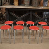 Set of 8cOld Stackable Metal Low Stools 1960