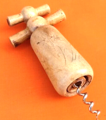 Double helix wood corkscrew, sculpture of an edelweiss