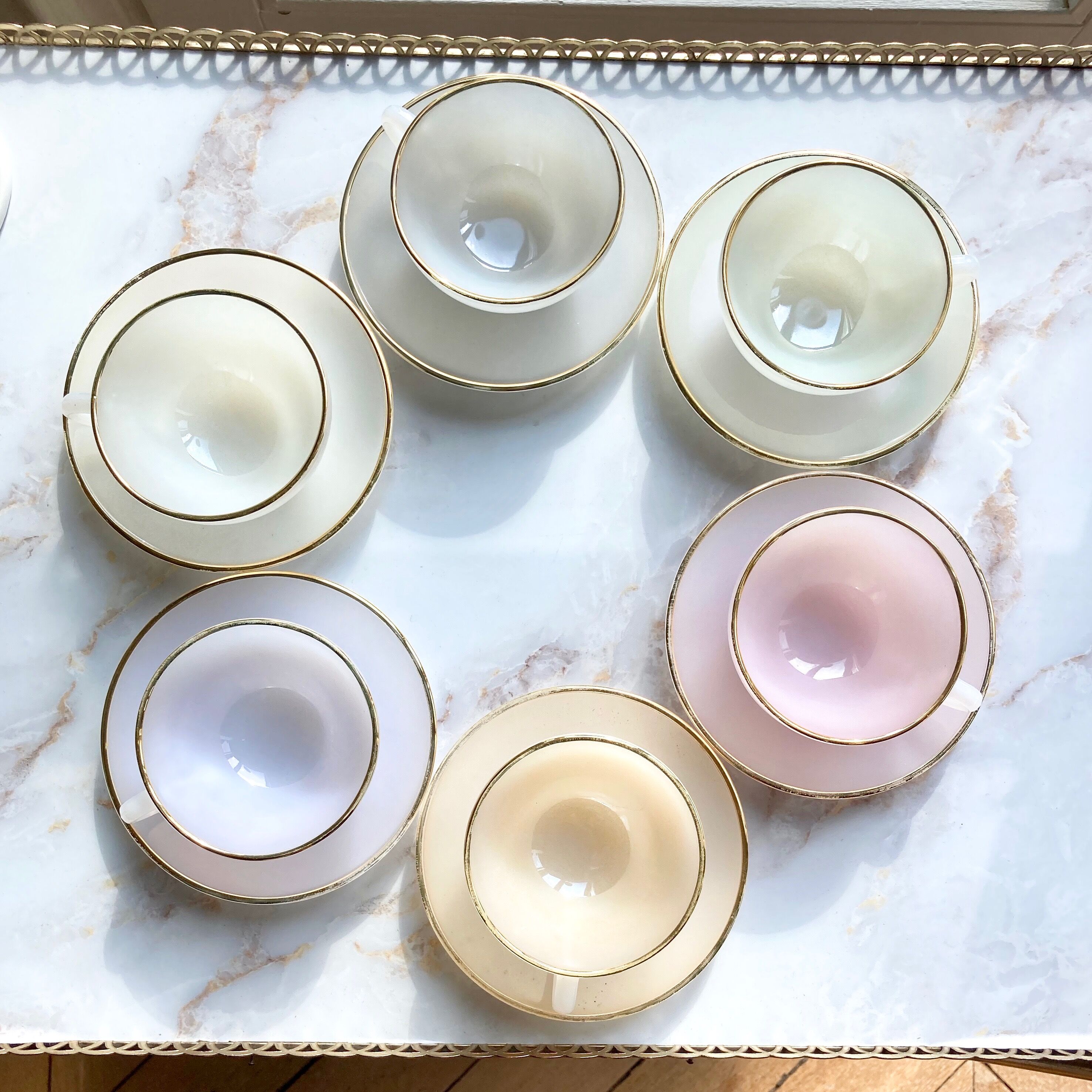 Serving Harlequin vintage opaline glass cups