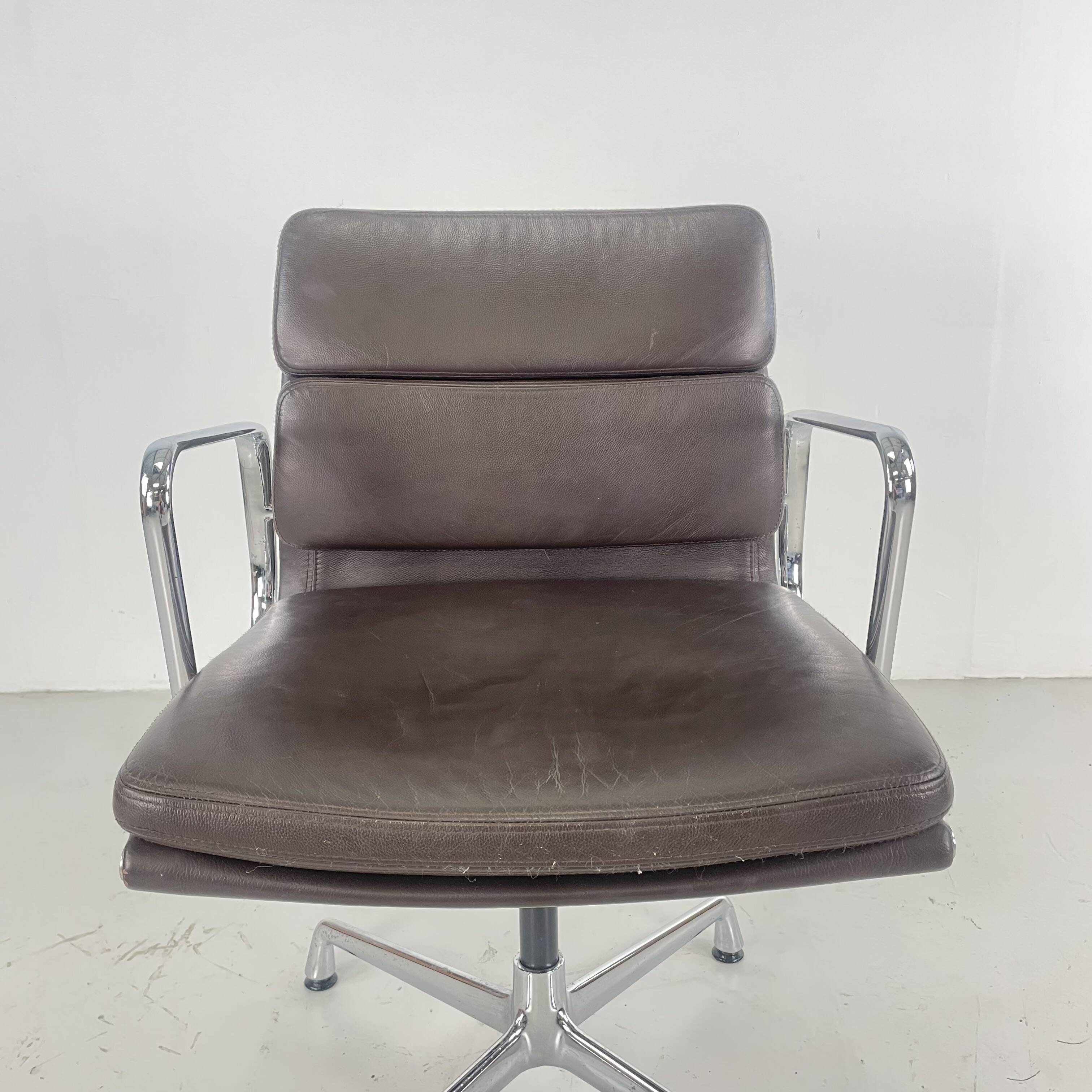 Eames brown leather EA 208 Soft Pad Group chair made by Vitra for Herman Miller
