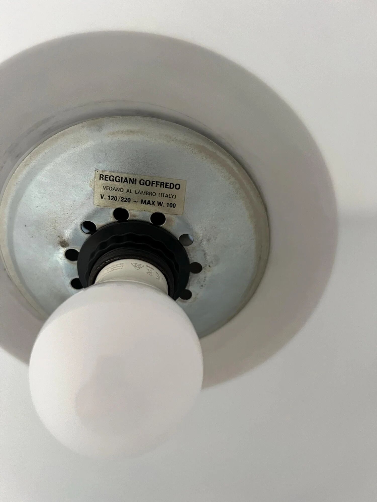 Italian mid-century Goffredo Reggiani arc floor lamp with white plexiglass shade