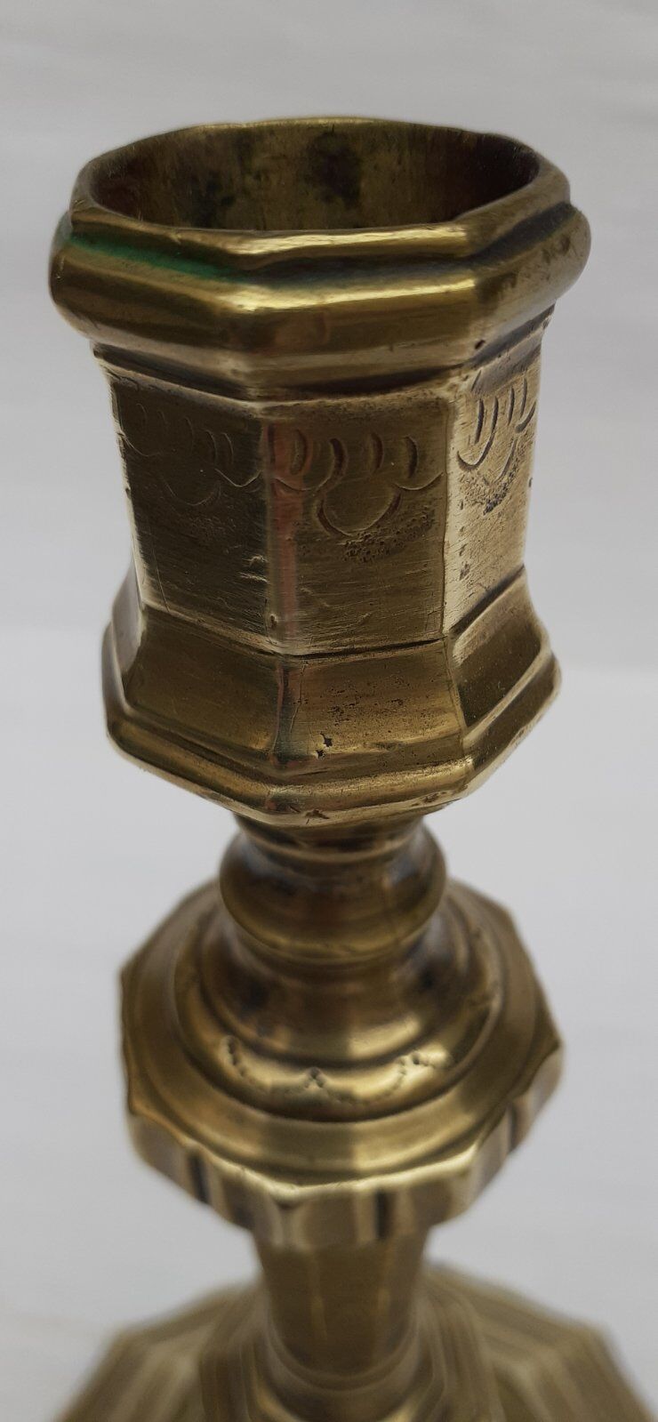 18th century brass engraved candlestick