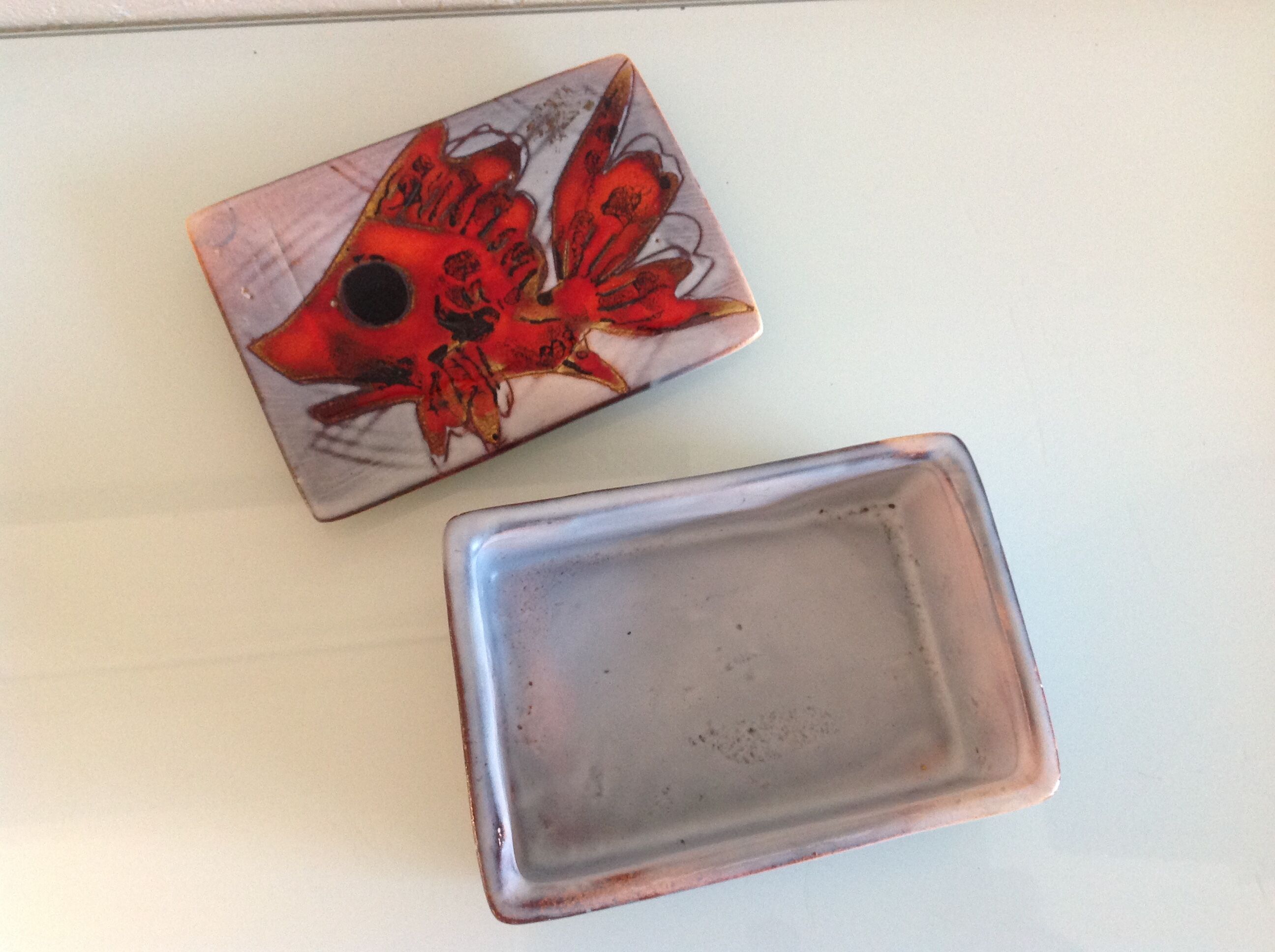 Box in red and gray ceramic of Vallauris / vintage years 60-70