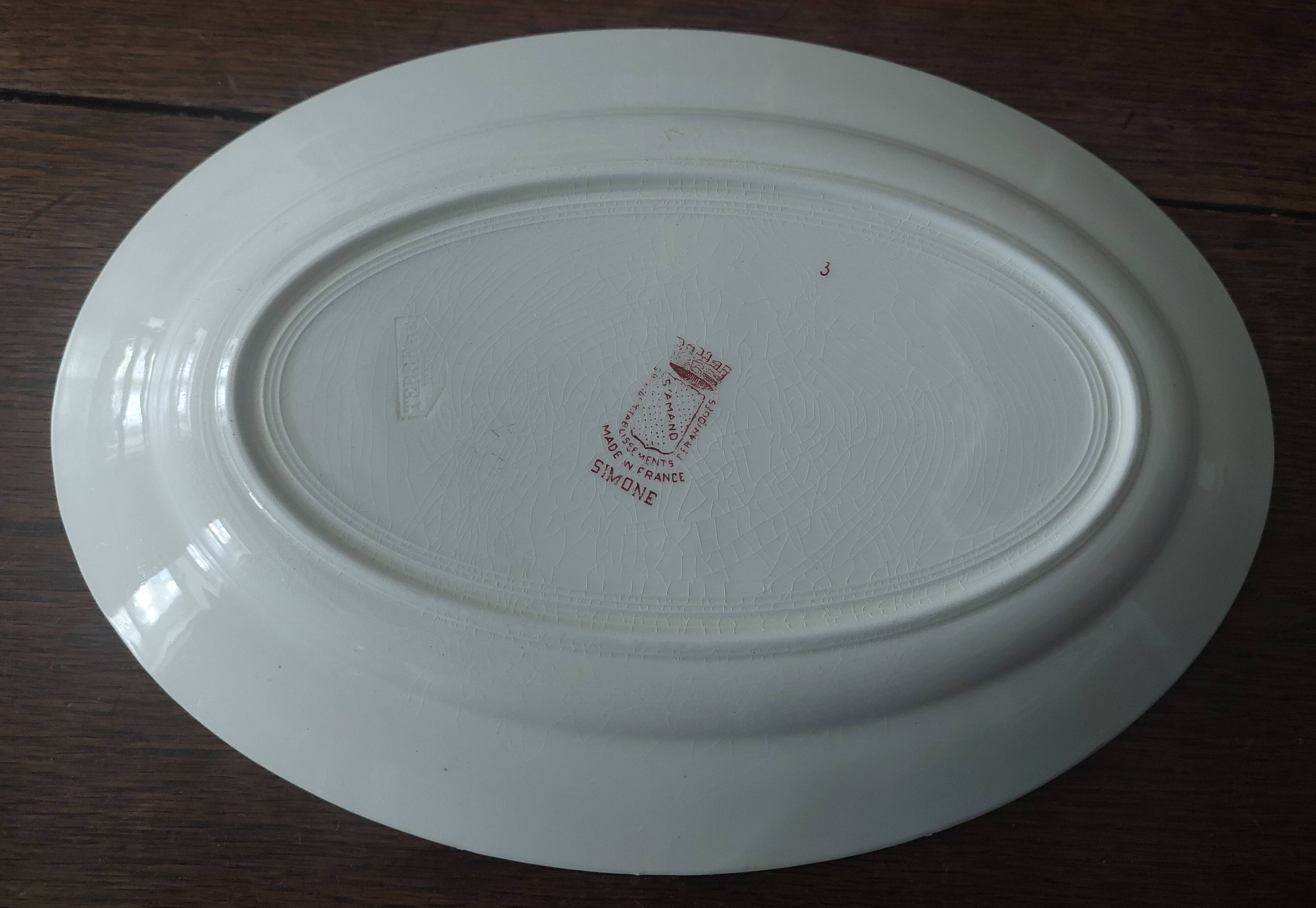 Oval earthenware dish Saint Amand Simone decor from the 50s