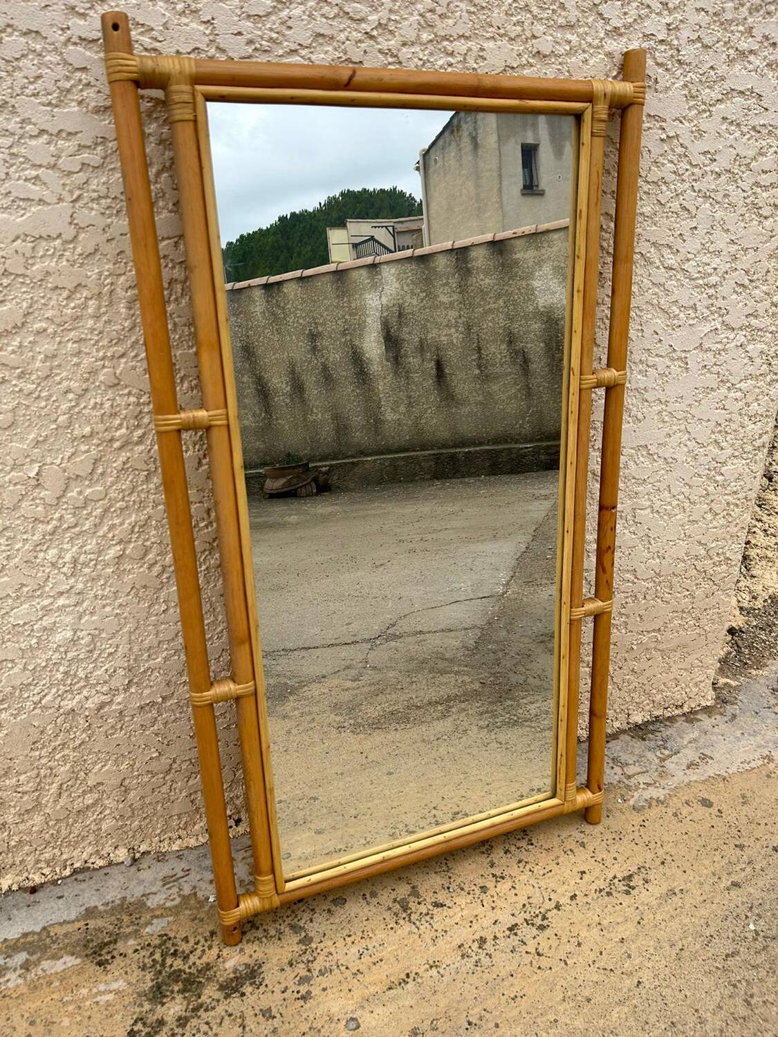 Miroir en bois et rotin