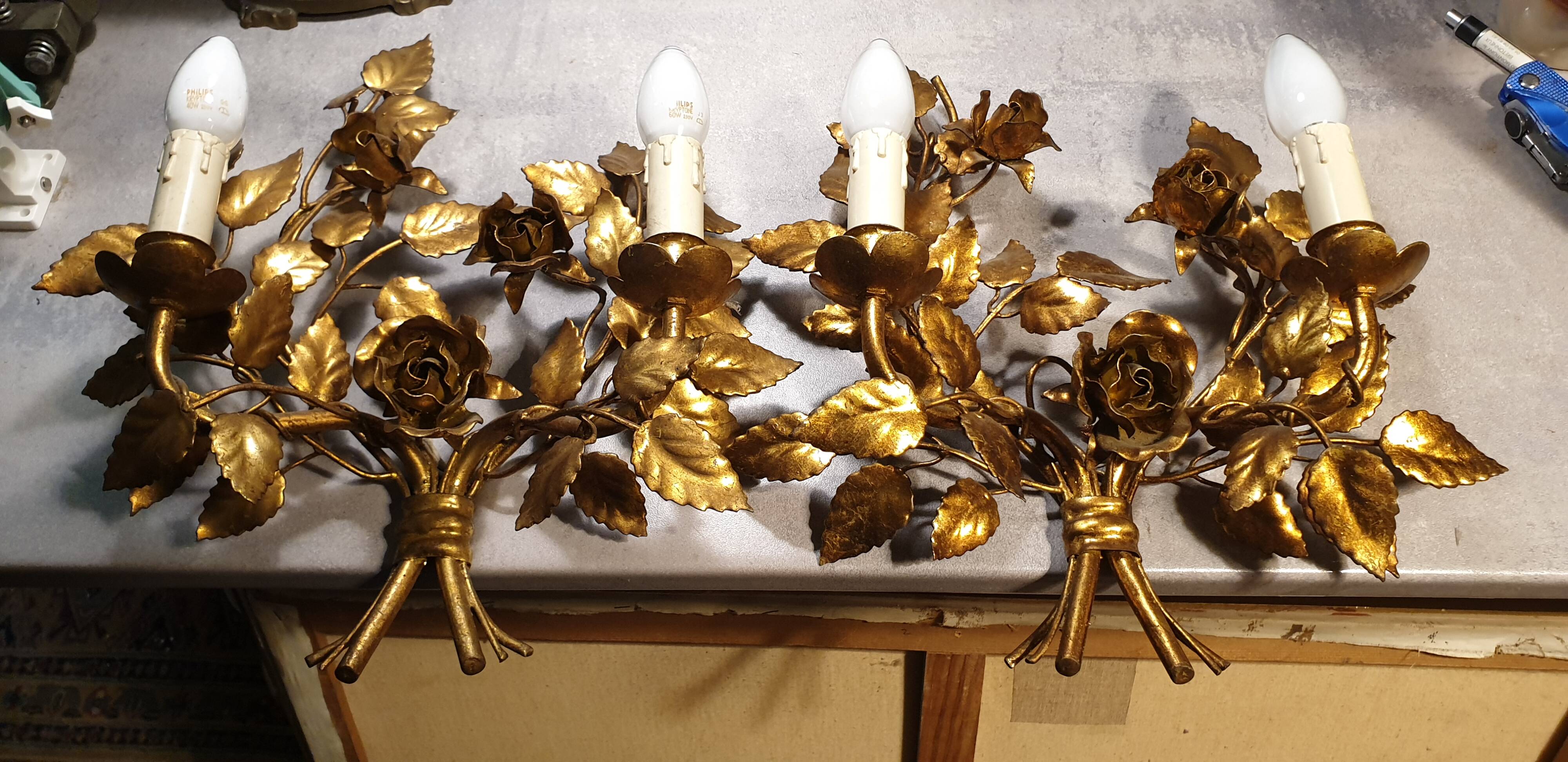 Pair of gold metal wall lights