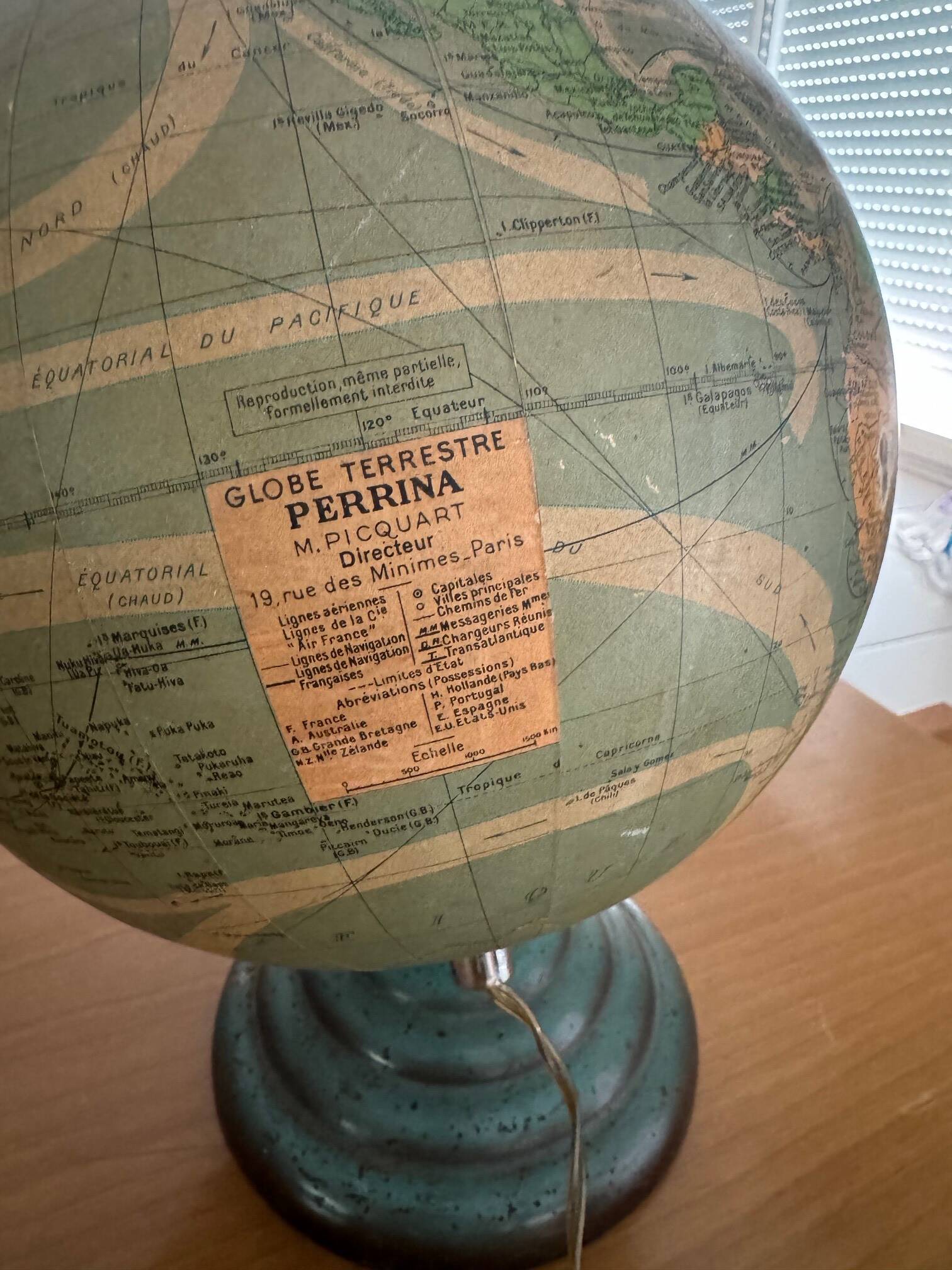 Vintage glass and metal world map for Perrina, circa 1960