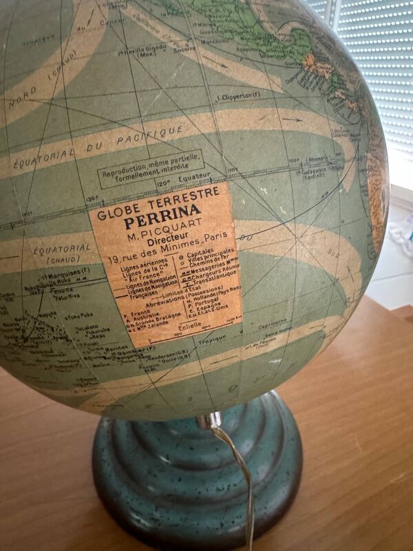 Mappemonde vintage en verre et métal pour Perrina, circa 1960
