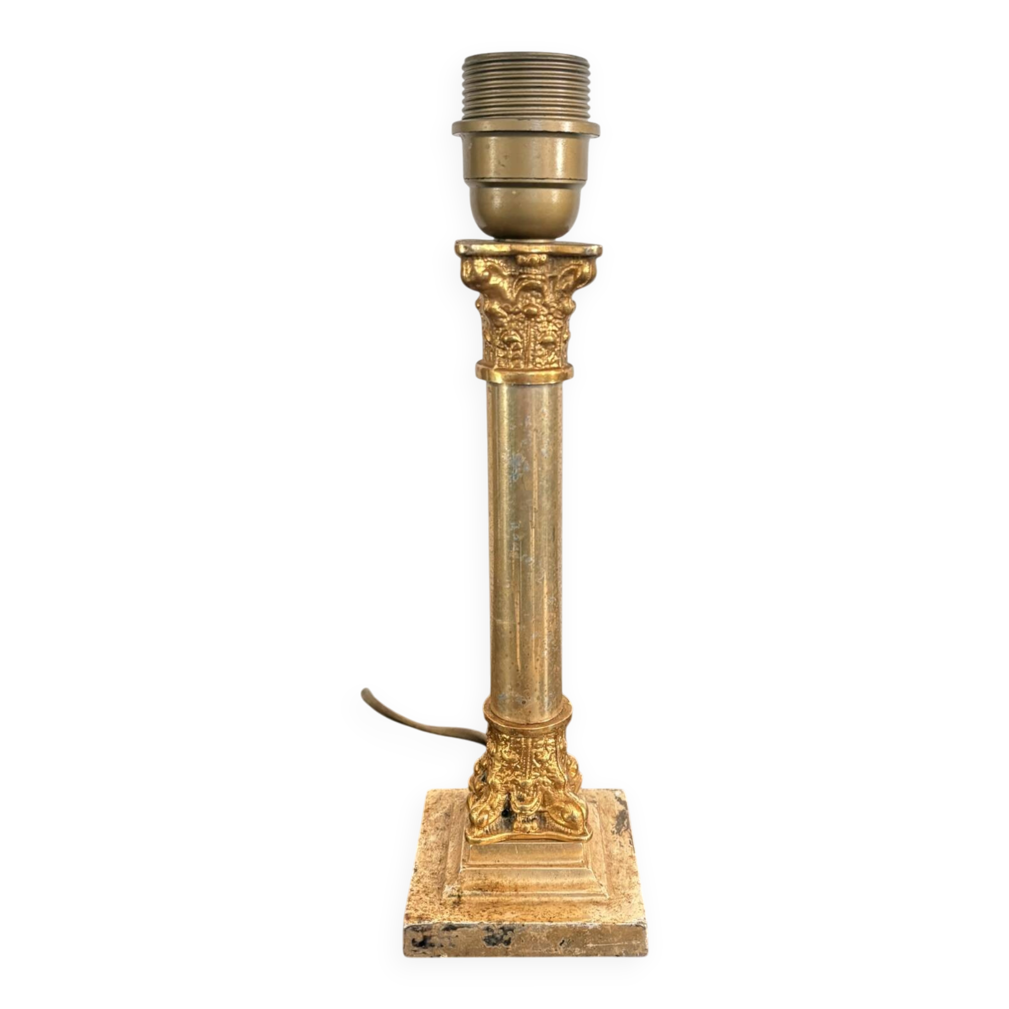 Antique Column Candle Holder Lamp Golden Brass Empire Corinthian Neo-Classical