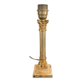 Ancien Pied Lampe Bougeoir Colonne Laiton Doré Empire Corinthien Néo Classi