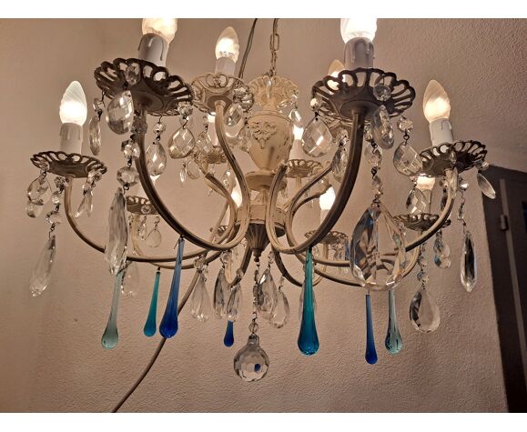 Two Tier Italian Crystal Shabby Chic Chandelier Murano Drops Selency Two Tier Italian Crystal Shabby Chic, Shabby Chic Mini Crystal Chandeliers