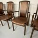 Set of 8 wooden and thick leather armchairs, Girsberger design, 80s