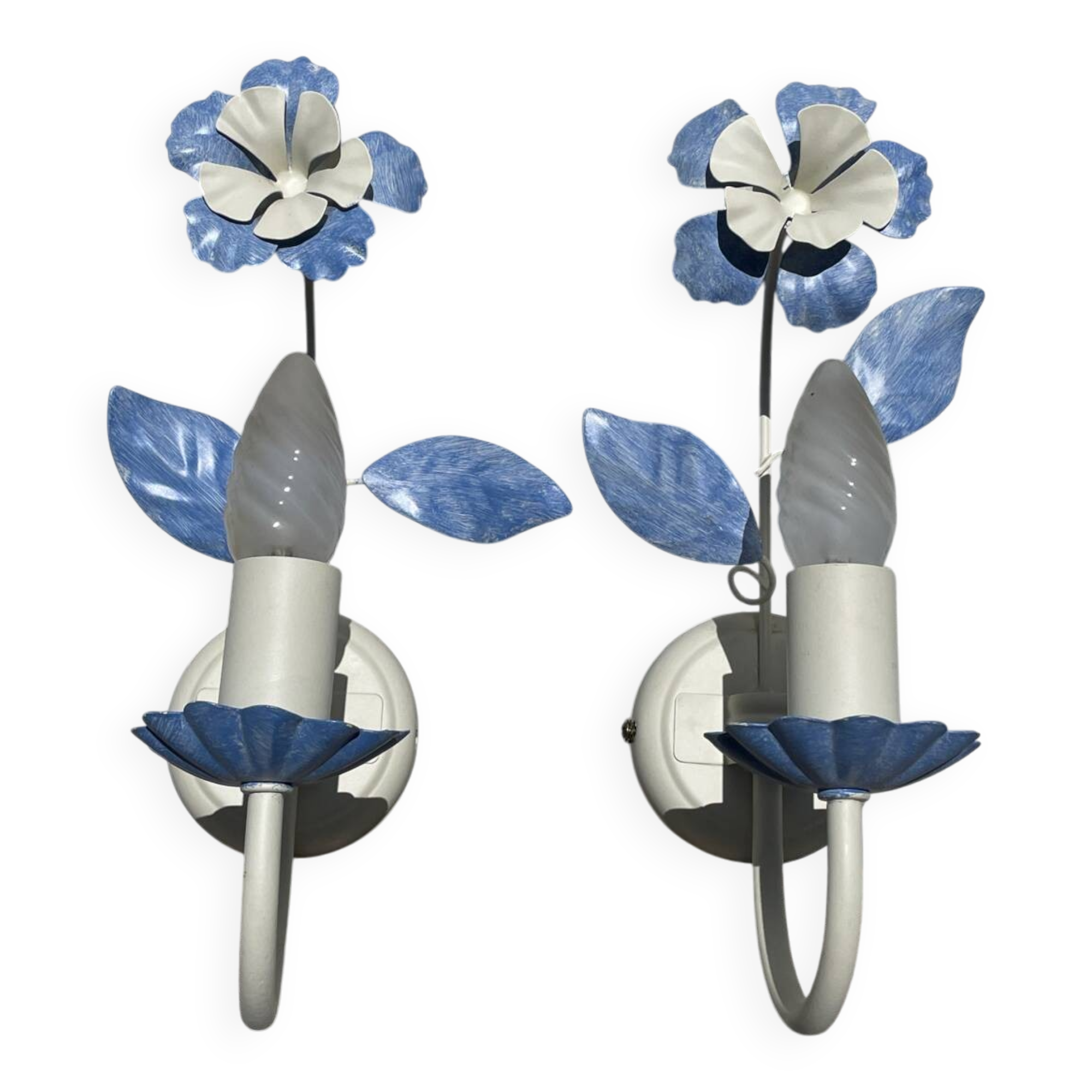 Pair of blue metal floral wall lights