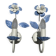 Pair of blue metal floral wall lights