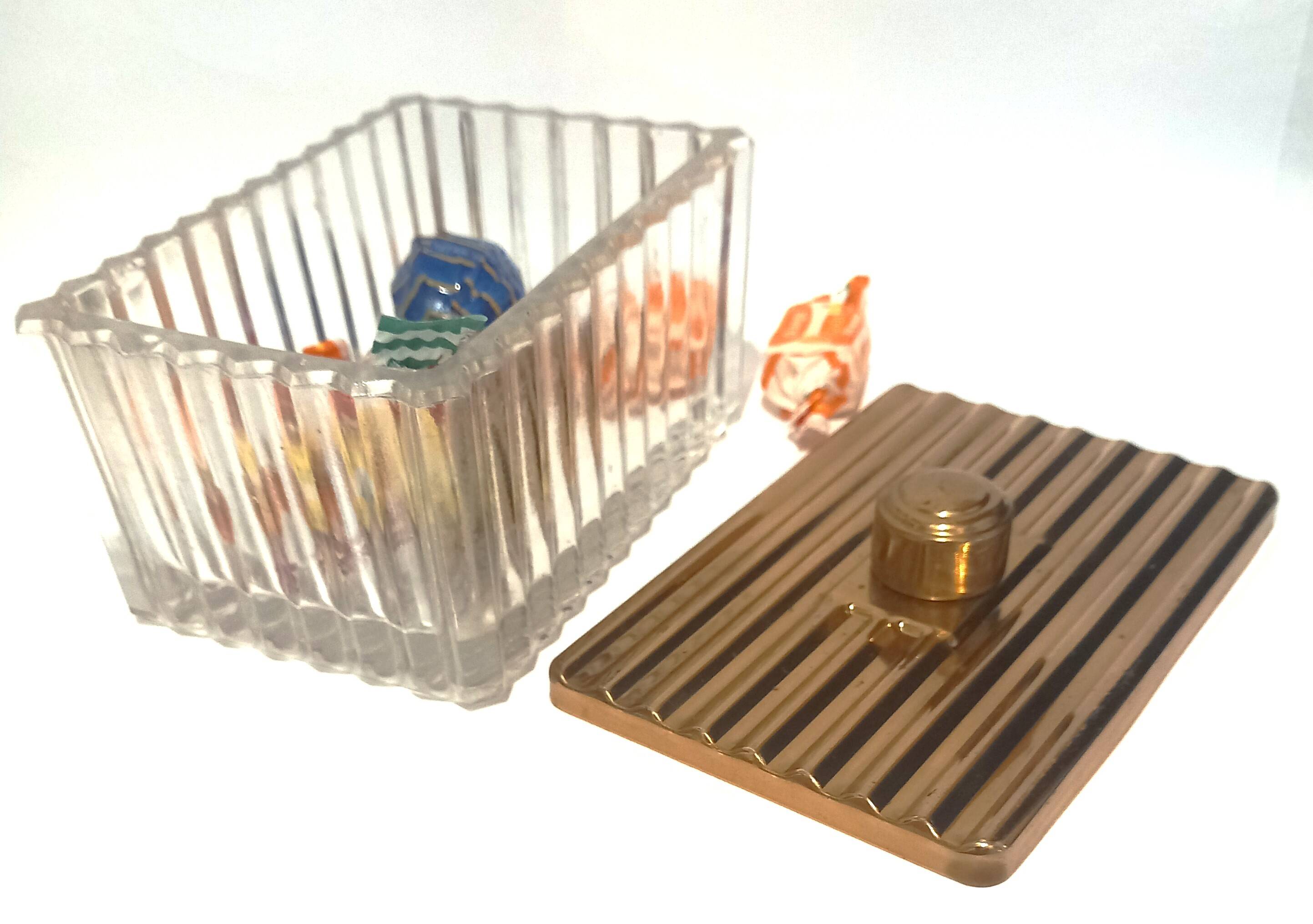 Art Deco Cake Box / Jewelry Box / Candy Box in Glass and Metal
