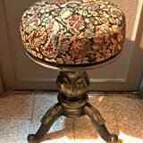 Victorian Piano Stool, Patinated Wood, Upholstered Fabric, 19th Century, France