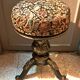 Tabouret Piano Victorien bois patiné Tissu Tapissier XIX France
