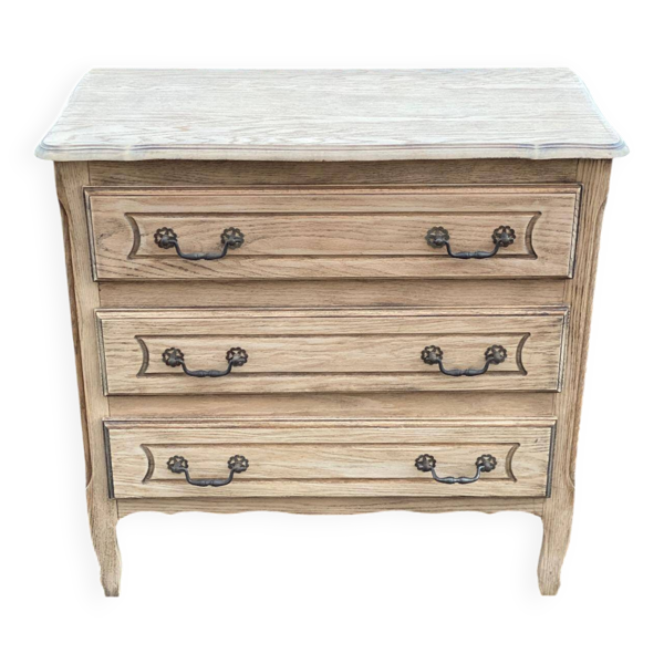 Commode Bibus Louis XV rénovée en bois de chêne brut avec 3 tiroirs 85cm