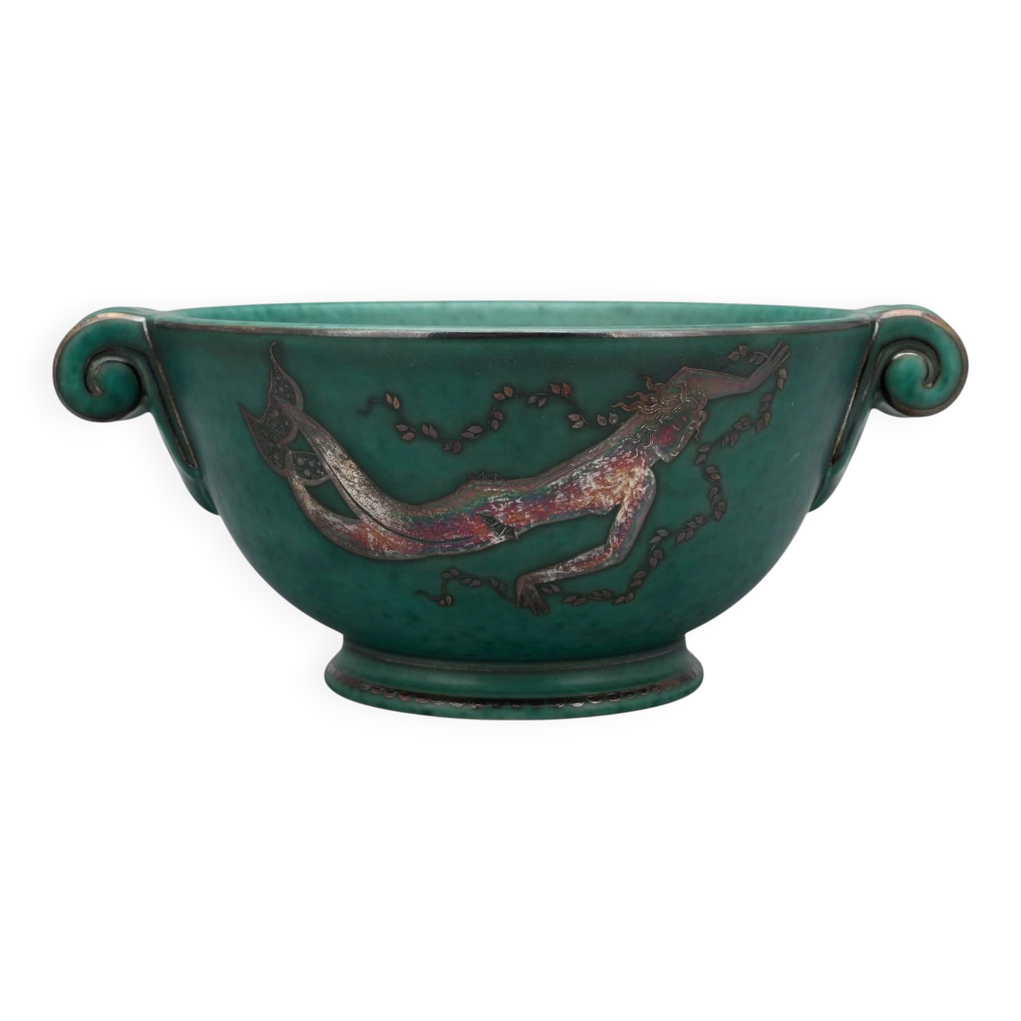 Bowl Wilhelm Kage Ceramic Silver 'Argenta' Gustavsberg Sweden 1940s Marked