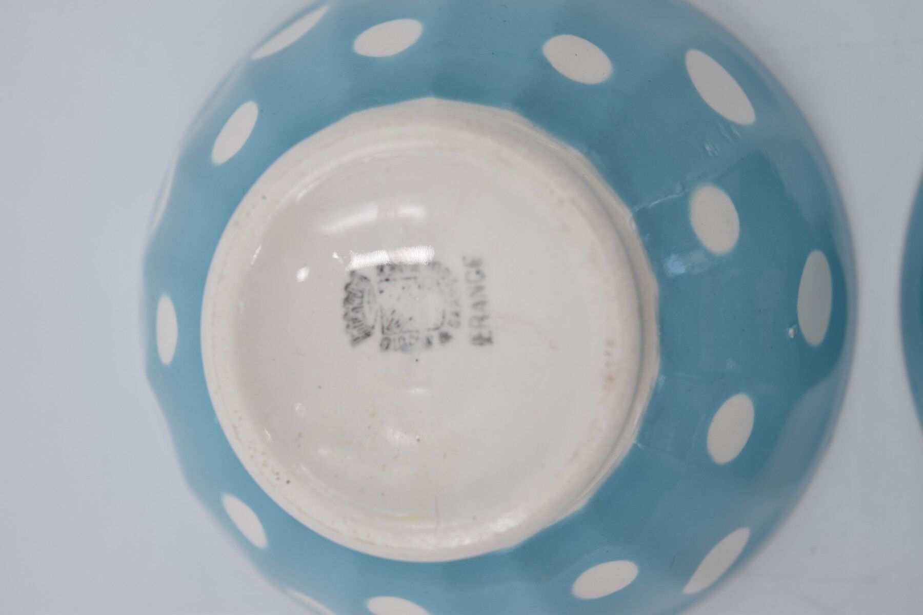 3 small vintage bowls digoin sarreguemines with polka dots pastel colors pink blue