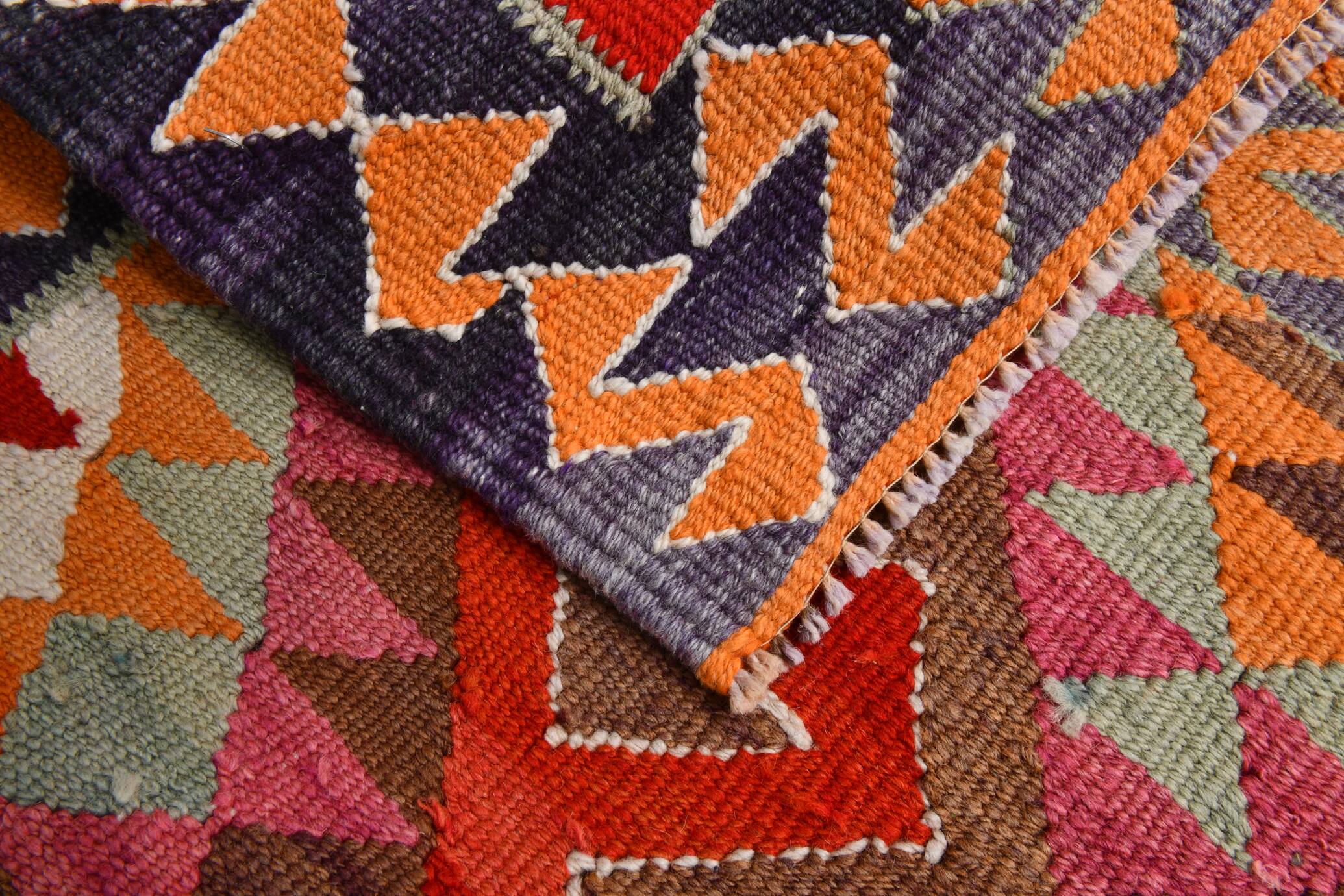 3x12 Kilim Red & Purple  Runner Rug, 102x355Cm