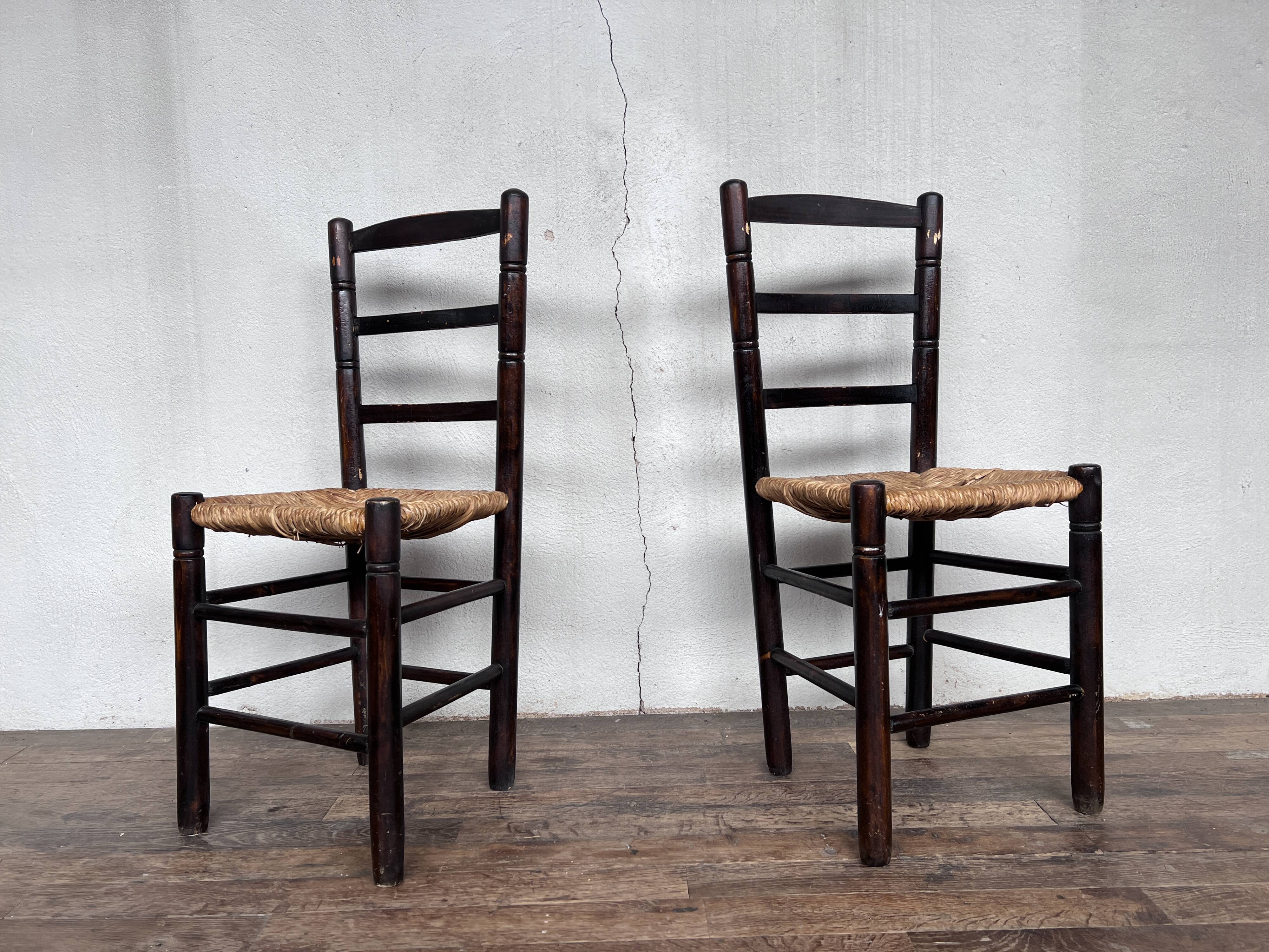 Paire de chaises brutaliste bois paille