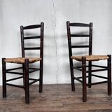 Pair of brutalist chair wood straw