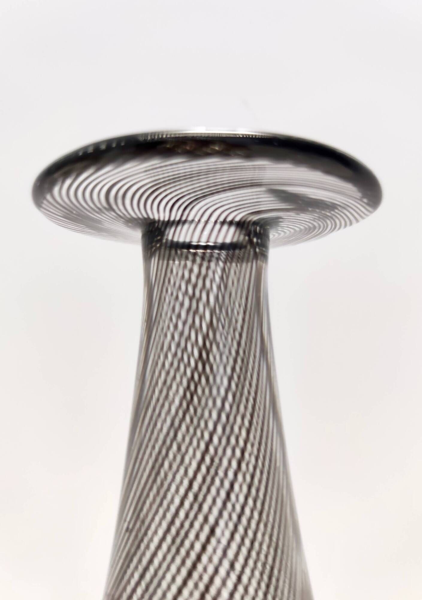 Black Murano Glass Bottle Vase "Mezza Filigrana" by Martens for Aureliano T