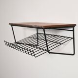 1950s Swedish teak and metal hanging bedside table