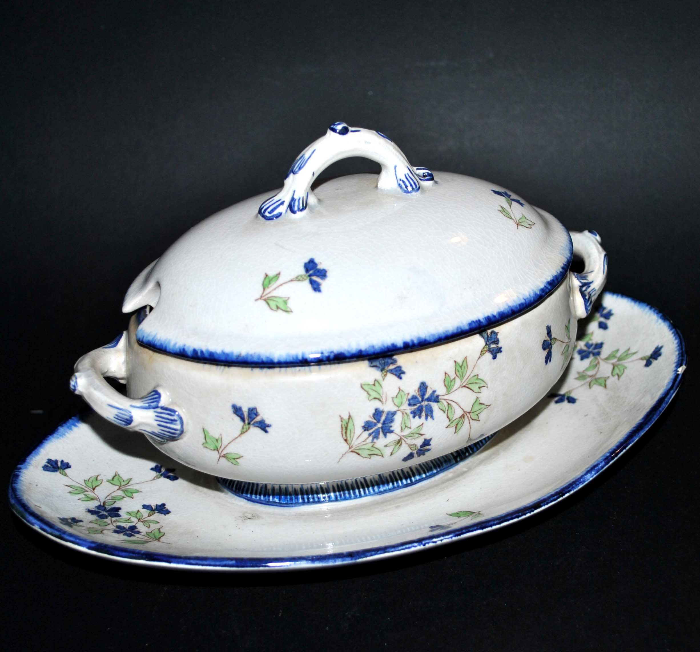 Oval sugar bowl in creil terrece montereau model barbeau blueberry 19th century