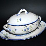 Oval sugar bowl in creil terrece montereau model barbeau blueberry 19th century