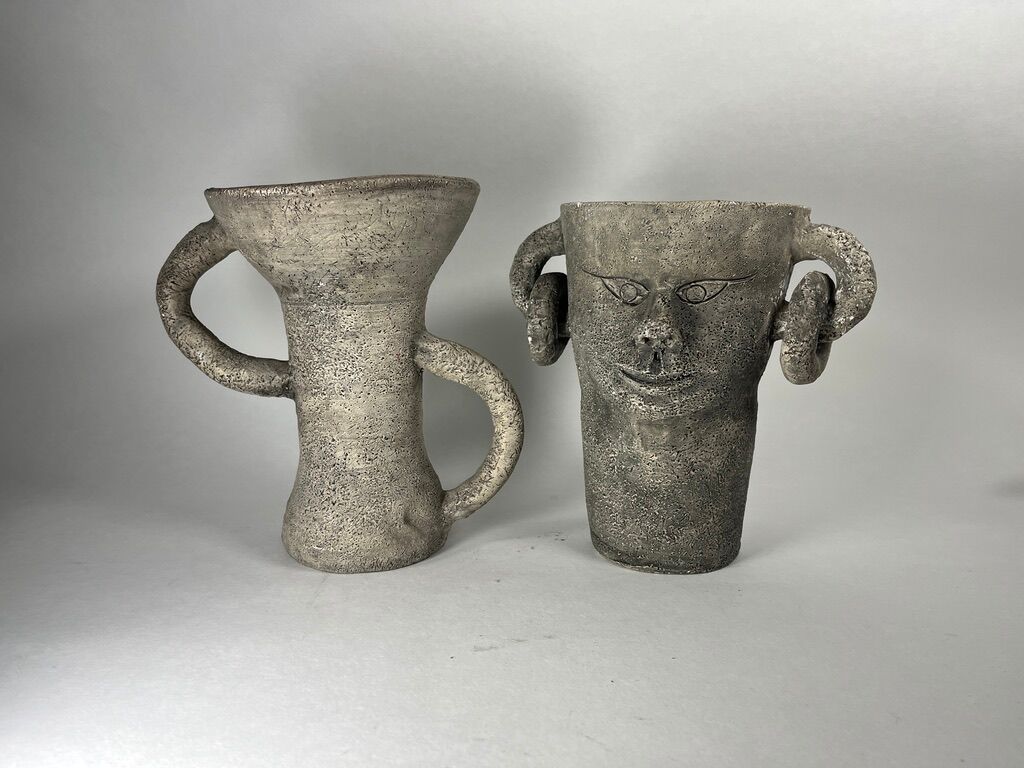 Vases prehistoric Neolithic ceramic 1960 vintage
