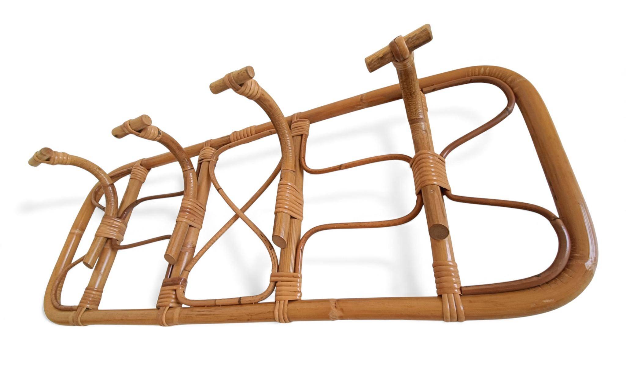 Mid-Century Extra-Large Bamboo & Rattan Coat Rack, Tito Agnoli Style