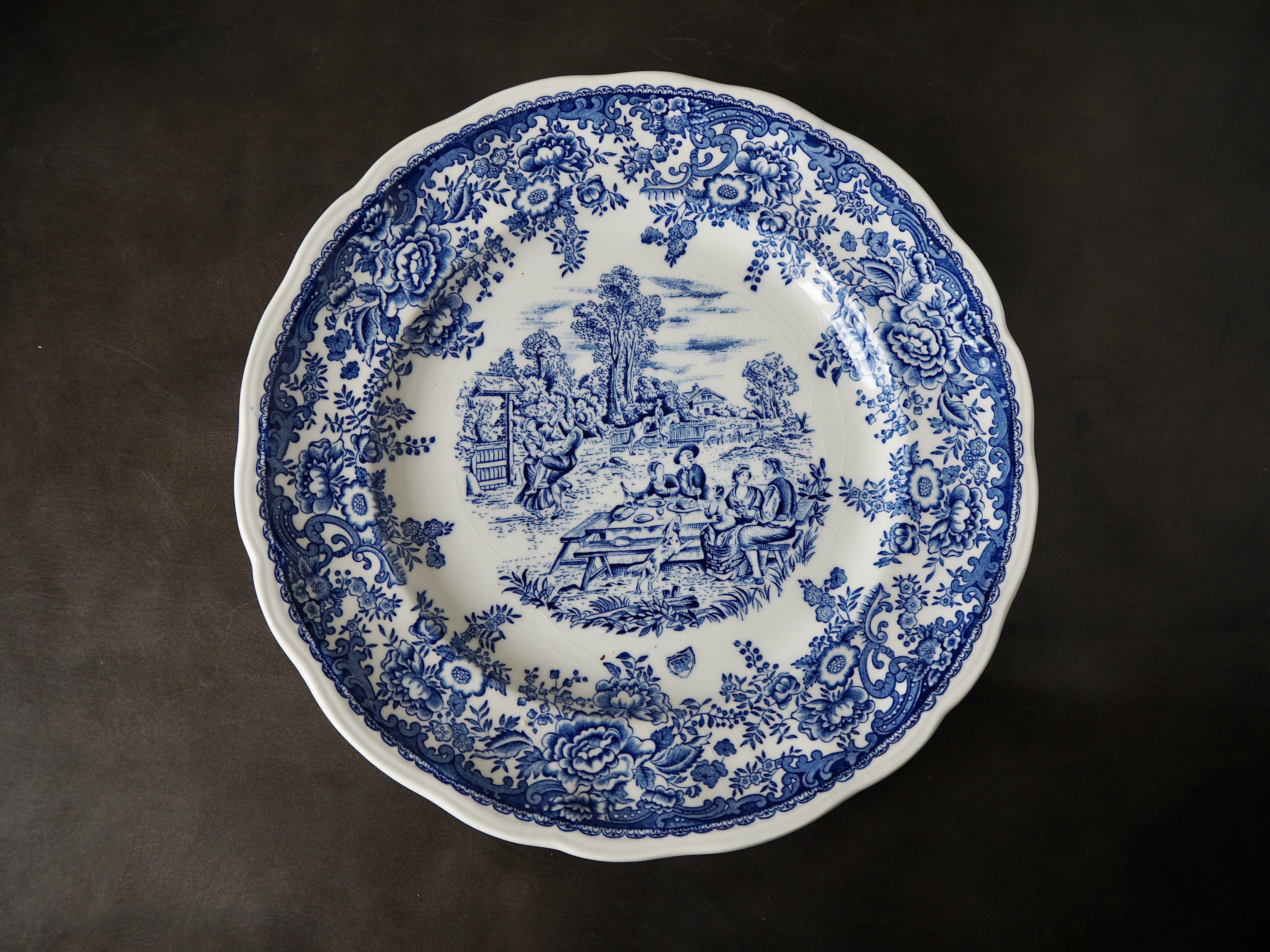 Set of 15 diner plates with English motifs Lunéville