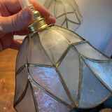 Pair of portable lamps in mother-of-pearl and brass