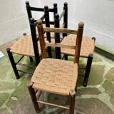 Chaise Italienne Vintage Bois Brut Corde Tressée Artisanale