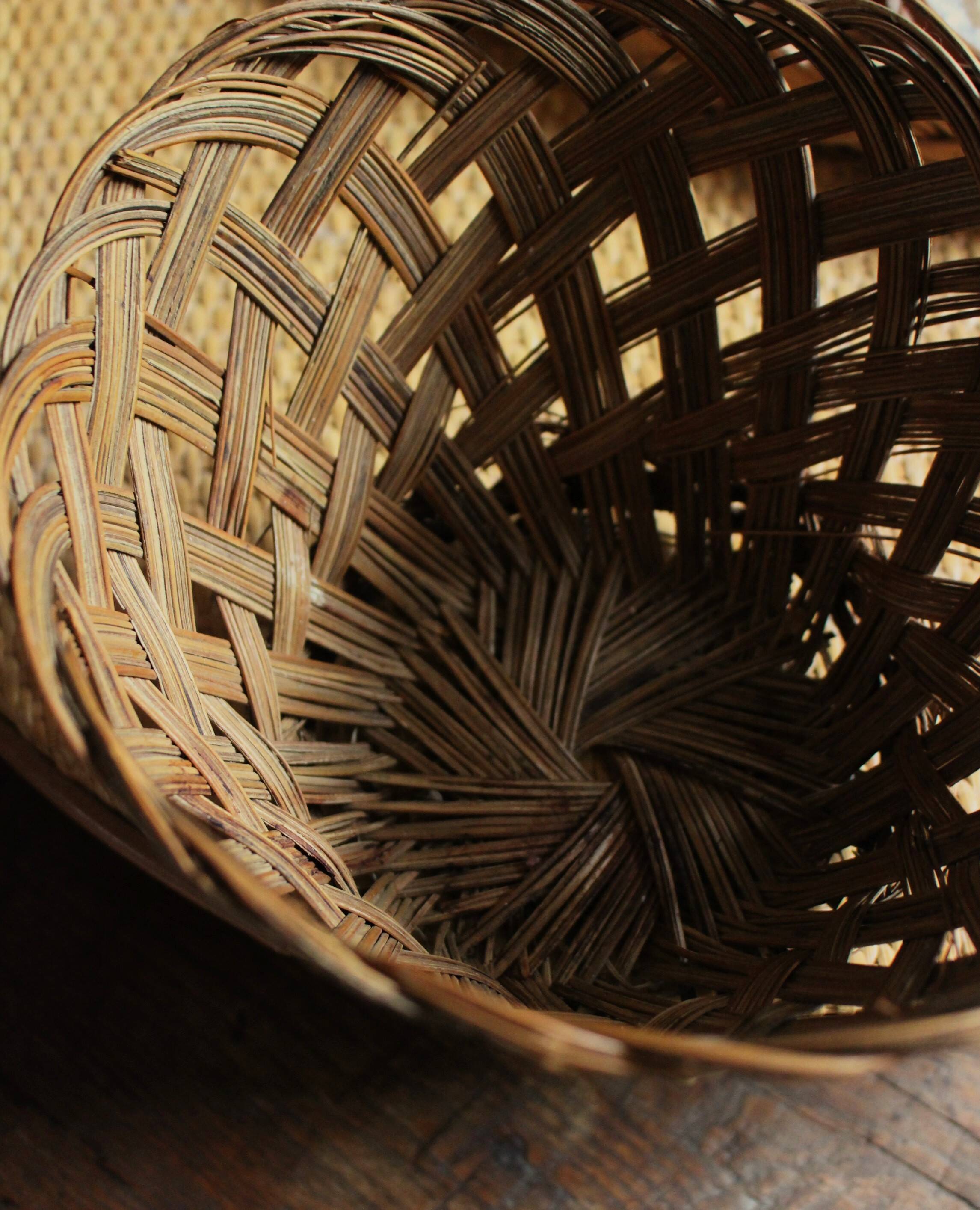 Vintage openwork wicker high basket