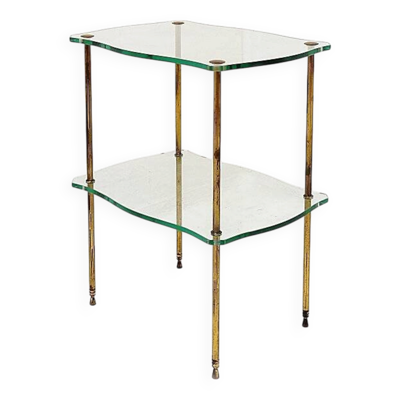 Table d'appoint en laiton avec double plateau en verre Maison Jansen Style - Vers 1940