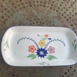 Rectangular cake dish in glazed ceramic, vintage floral pattern